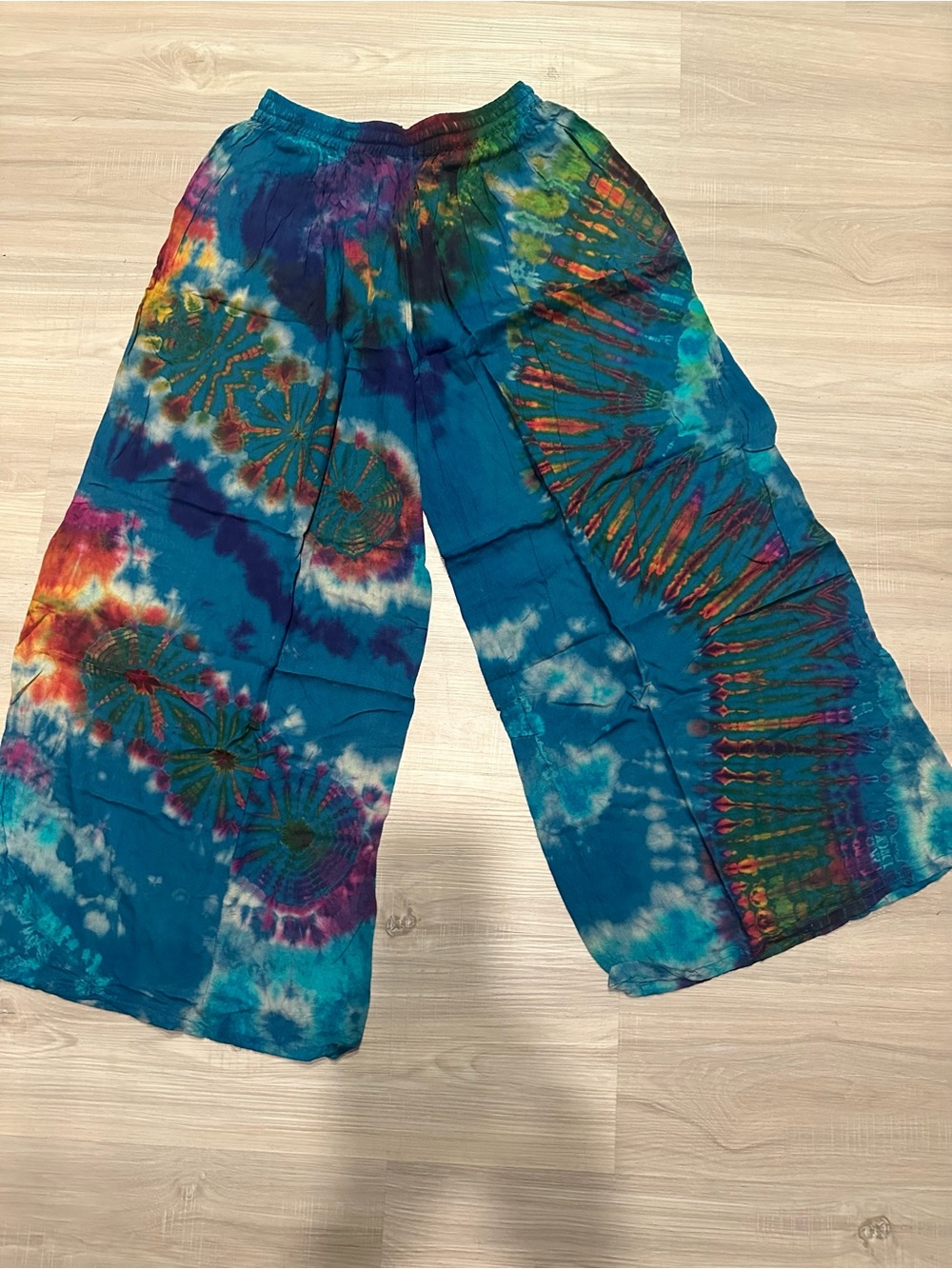 Onesize Sacred Threads Teal & Multicolor Wide-Leg Tie-Dye Pants. 226224. BL/OR